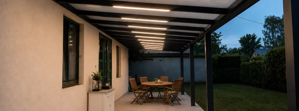 Terasztető építése led világítással