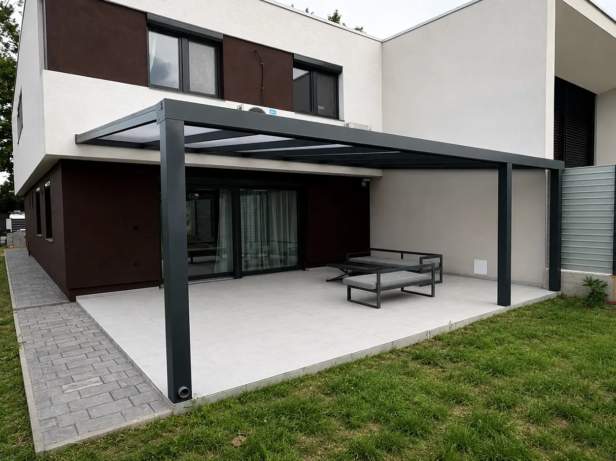 Alumínium pergola építése elhúzható tetővel